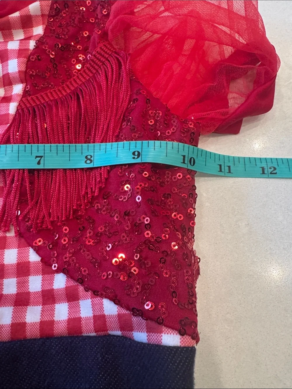 Revolution Red & Navy Sequin Tulle Dance Costume cowgirl fringes.
